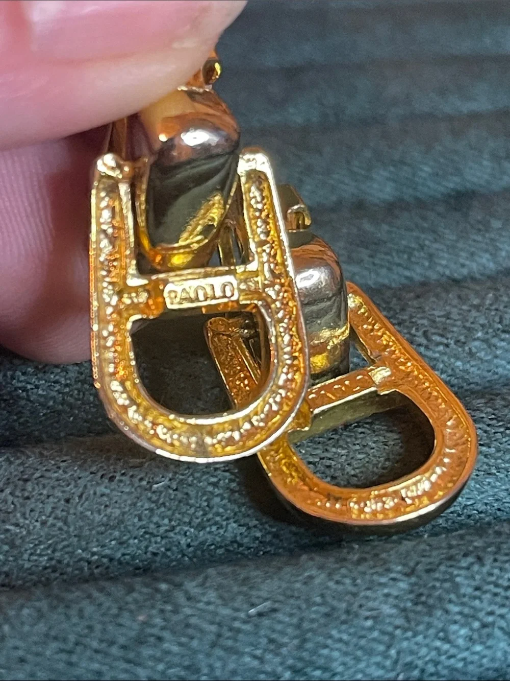 Vintage Paolo Gucci Stirrup Enamel Striped Door-Knocker Style Clip On Earrings